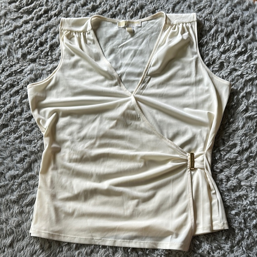 Elegant Cream Sleeveless Wrap Top